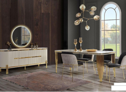 Metall Möbel Esszimmer Garnitur Tisch Stuhl Set kommode Essgarnitur Stühle 6tlg.