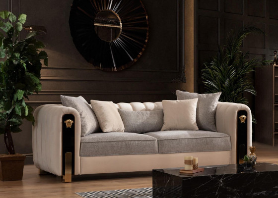 Luxuriöses gepolstertes 3-Sitzer-Sofa in Beige im zeitgenössischen Stil