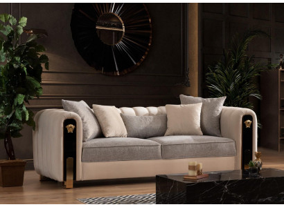 Luxuriöses gepolstertes 3-Sitzer-Sofa in Beige im zeitgenössischen Stil