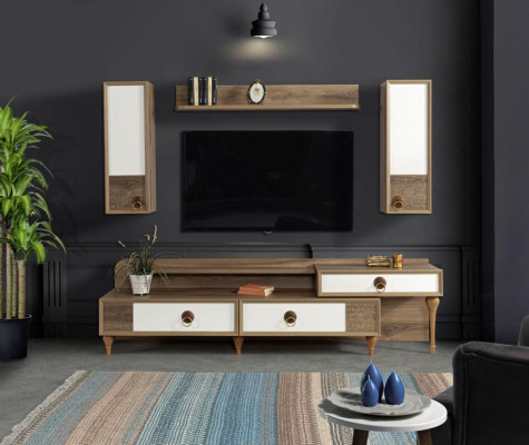 Esszimmer Set Tisch 4x Stühle Anrichte Set Garnitur Design Holz Textil