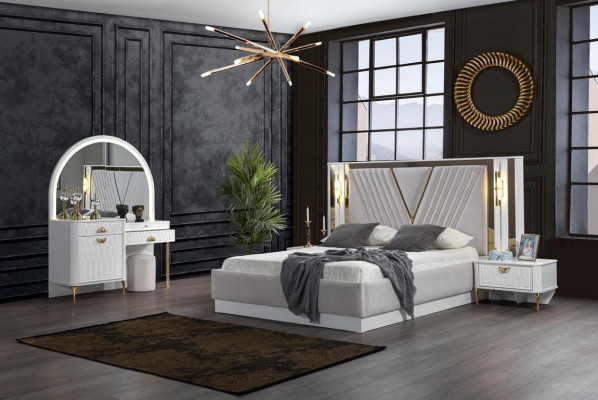 Schlafzimmer Set Bett 2x Nachttische Kleiderschrank 5tlg.Modern neu