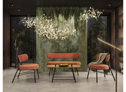 Set 4 tlg. Bank 2x Stühle Couchtisch Sitz Bank Textil Holz Designer