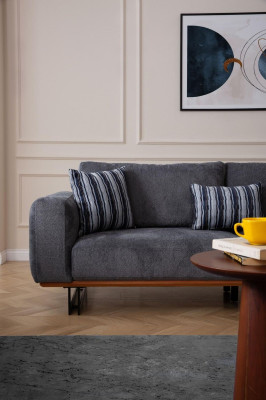 Couch 230cm Sitzpolster 3 Sitzer Sofa Grau Designer Möbel Wohnzimmer
