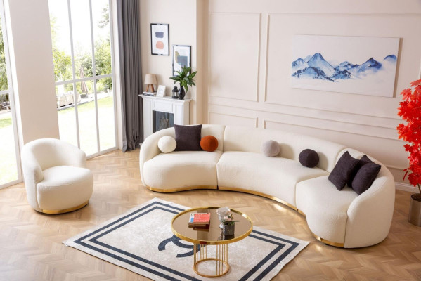 Designer Wohnzimmer set Modern Sofagarnitur Rund sofa + 1 Sitzer 2tlg