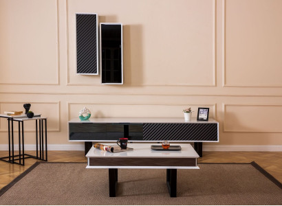 Modern Wohnzimmer Set 6 tlg TV-Ständer Design Wandschrank Holz Einrichtung