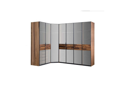 Eckschrank Schlafzimmerschrank Kleiderschrank Holz Braun Spiegel Groß