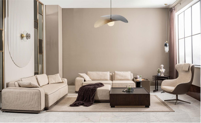 Couchgarnitur Dreisitzer Sofa Stoffsofa Beige Polstersofas Sessel Set