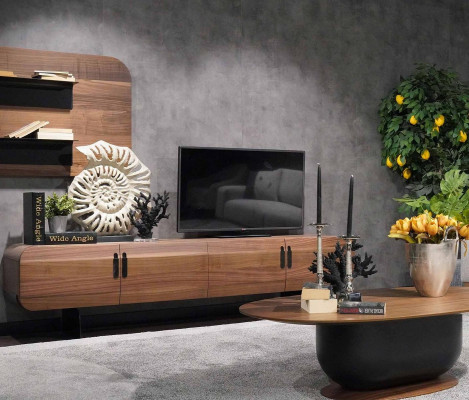 Wohnwand Komplett Set Wohnzimmer Garnitur Braun Möbel Wandregal Neu