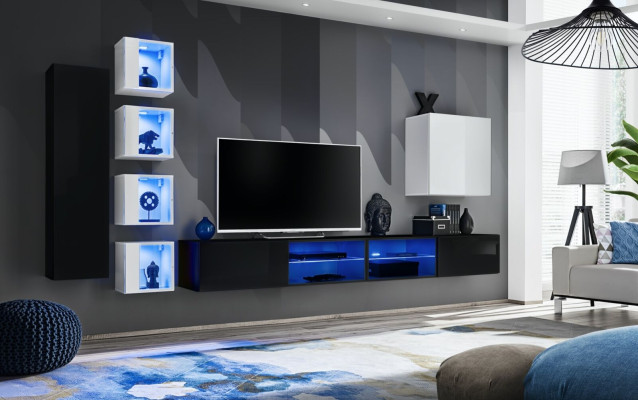 Komplett Wohnwand Wandschrank Holzmöbel Modern Set 7tlg Einrichtung Neu