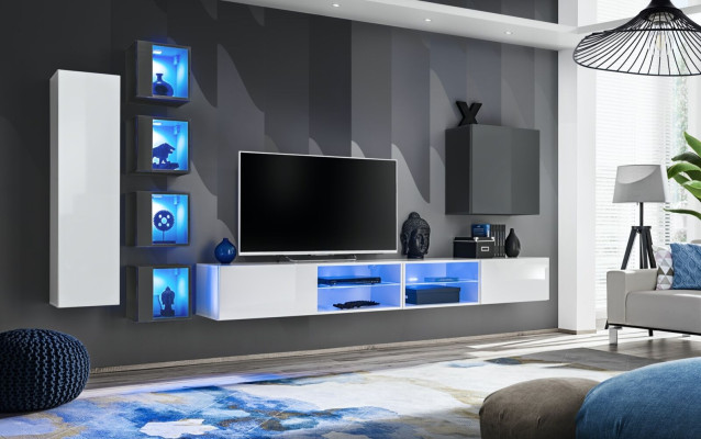 Wohnwand Weiß Designer Wandschrank Möbel Wohnzimmermöbel Einrichtung Komplett