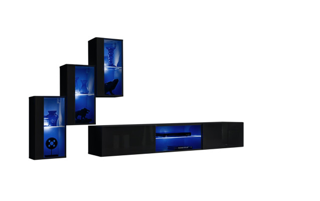 Luxus 3x Wandschrank Möbel Einrichtung Wohnzimmermöbel Schwarz Wand Regale