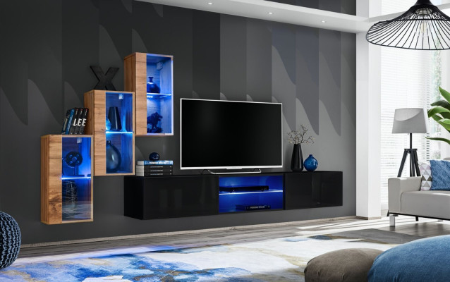Komplett Designer Modern Wohnwand Wand Regale TV-Ständer 3x Wandschrank