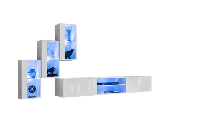 Wohnwand Luxus Neu Wohnzimmer Set 210 cm Einrichtung Wand Regale Modern