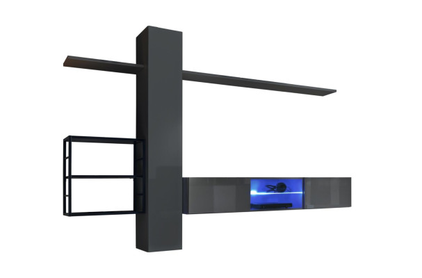 Wohnzimmermöbel Wohnwand 270 cm Wandschrank Einrichtung Grau Luxus Wand Regale