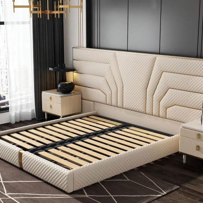 Designer Bett Betten Polsterbett Metall Gold 180x200 Ehebett Doppelbett