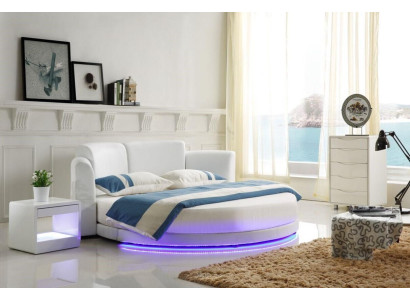 Designer Bett Betten Polsterbett Rundbett 200x200 Ehebett Doppelbett LED