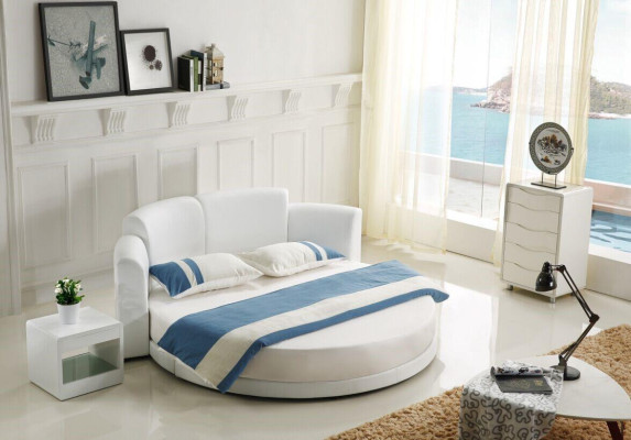 Designer Bett Betten Polsterbett Rundbett 200x200 Ehebett Doppelbett LED