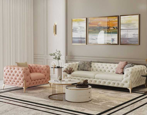 Wohnzimmer Set Design Chesterfield Sofagarnitur Leder Sitz Polster 2tlg