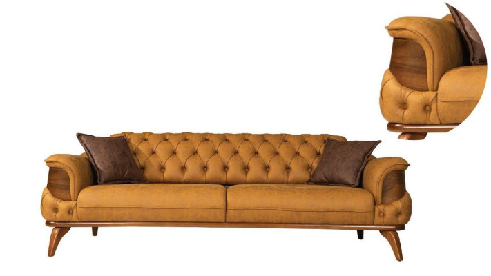 Dreisitzer Sofa Modern Sitzer Chesterfield Leder Gelb Design Wohnzimmer