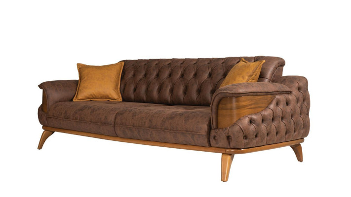 Dreisitzer Sofa Luxus Sitzer Chesterfield Leder Braun Design Wohnzimmer