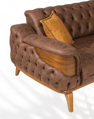 Dreisitzer Sofa Luxus Sitzer Chesterfield Leder Braun Design Wohnzimmer