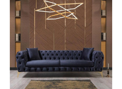 Chesterfield Dreisitzer Edelstahlfüße Luxus Sofa Blau Designermöbel Neu