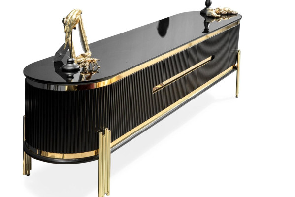 Modernes Lowboard Luxus RTV TV-Ständer Wohnzimmermöbel Schwarz Gold