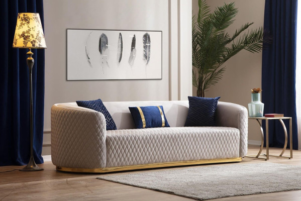 Beiger Dreisitzer Edelstahlmöbel Luxus Couche Sofas Design Wohnzimmermöbel