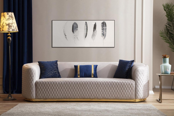 Beiger Dreisitzer Edelstahlmöbel Luxus Couche Sofas Design Wohnzimmermöbel