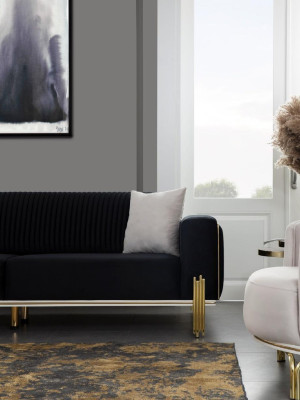 Moderner Schwarzer Dreisitzer mit Edelstahl Polster Couch Sofas Design