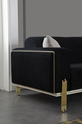 Moderner Schwarzer Dreisitzer mit Edelstahl Polster Couch Sofas Design