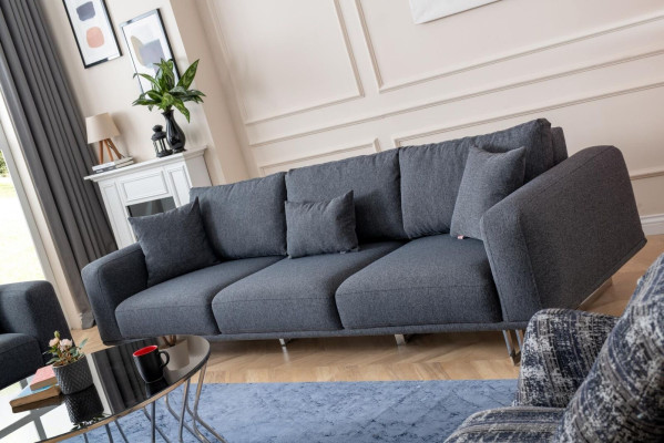 Designer Wohnzimmer Set Sofagarnitur 4 + 3 + 1 Sitz Luxus Grau Wohnlandschaft