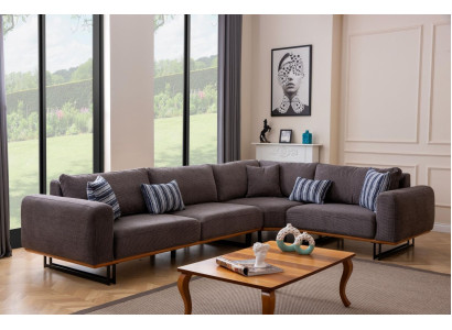 Designer Ecksofa L Form Polster Textil Modern Braun Luxus Wohnlandschaft