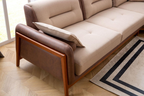Luxus Ecksofa L-Form Beige Wohnzimmer Möbel Couch Multifunktion Couchen Modern