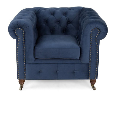 Designer Sessel 1 Sitzer Blau Leder Textil Luxus Club Lougne Sofa Chesterfield