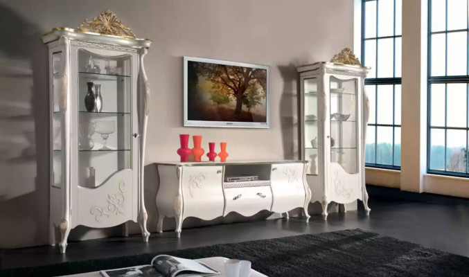 Klassische Wand Wohnzimmer 2x Vitrine Sideboard RTV Regal 3tlg.