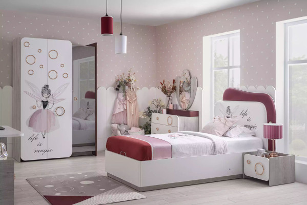 Weiß-rotes Kinderbett Mädchen Bett Einzelbett Holzgestell Möbel Möbel Neu