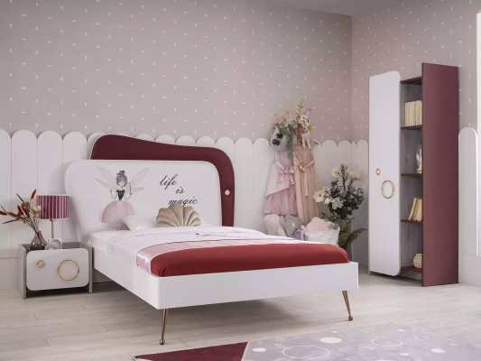 Weiß Roter Kinderzimmer Set Kinderbett Nachttisch Schrank Holz Möbel 3tlg