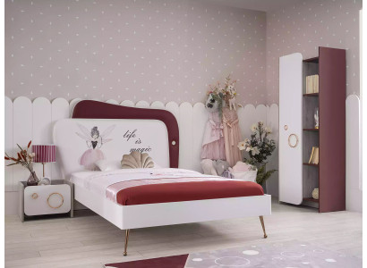 Weiß Roter Kinderzimmer Set Kinderbett Nachttisch Schrank Holz Möbel 3tlg
