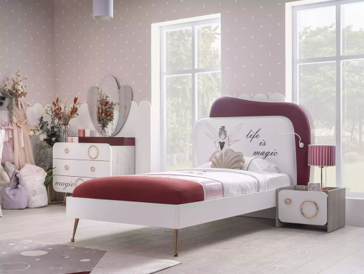Weiß Roter Kinderzimmer Set Kinderbett Nachttisch Schrank Holz Möbel 3tlg