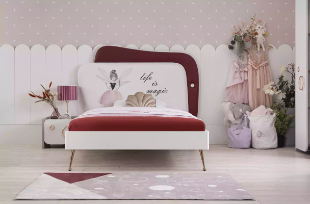 Weiß Roter Kinderzimmer Set Kinderbett Nachttisch Schrank Holz Möbel 3tlg