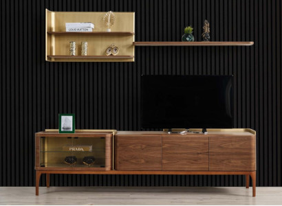 Sideboard Regale RTV Lowboard TV Ständer Schrank Holz Braun Set