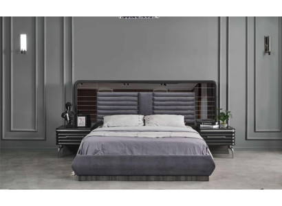 Graue Schlafzimmergarnitur Doppelbett 2x Nachttische Mit Schubladen