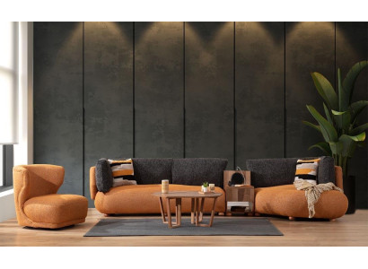 Orange Wohnzimmer Garnitur Stilvolle L-Form Couch Designer Polstersessel