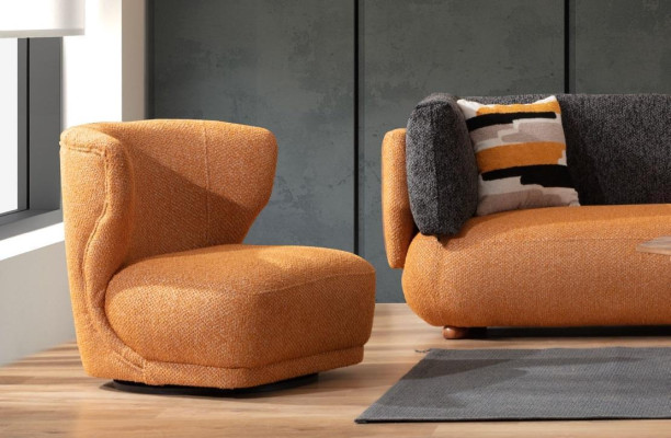 Orange Wohnzimmer Garnitur Stilvolle L-Form Couch Designer Polstersessel