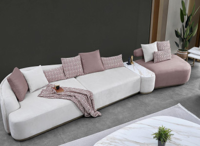 Wohnlandschaft Stoffsofa Rosa Großes Sofa Polstersofa Modern Sofas
