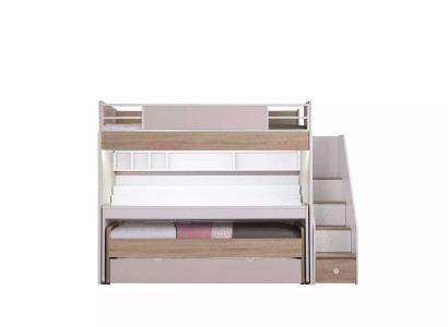Etagenbett Bett mit 3 Schlafplätzen Multifunktionsbett Holz Rosa Luxus Hochbett