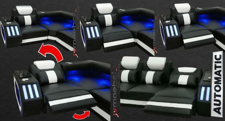 Design Leder Polster Sitz Zimmer Eck Wohn Sofa +USB Designer Garnitur Sofas Neu