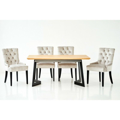 Design Esszimmer Tisch + 4 Chesterfield Lehnstühle Sitz Gruppe Stühle