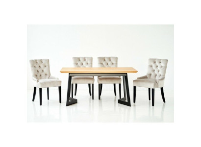 Design Esszimmer Tisch + 4 Chesterfield Lehnstühle Sitz Gruppe Stühle